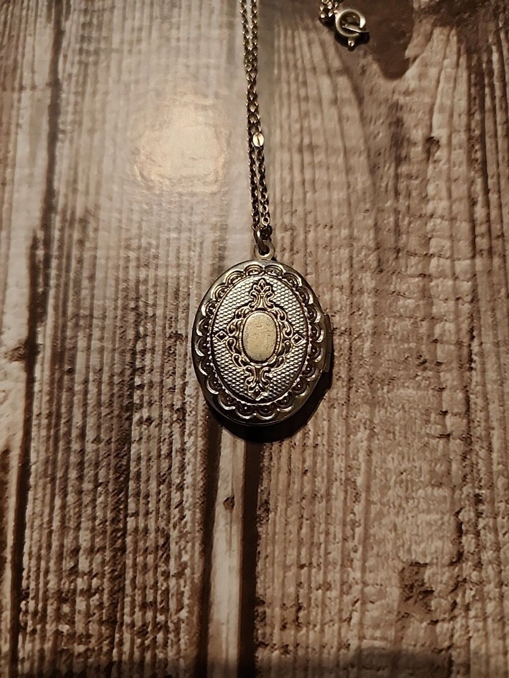 Silvertone Locket Necklace With Decorative Engraving - Picture 2 of 5